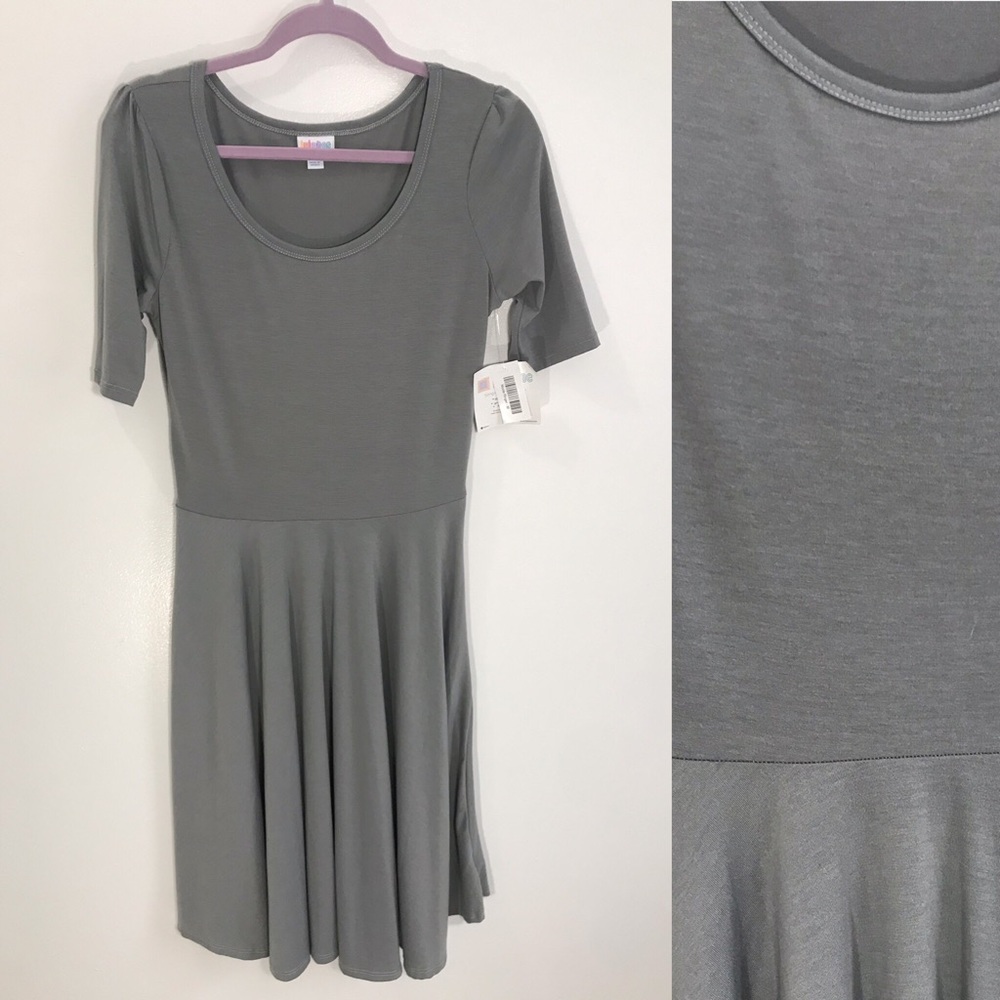 New Lularoe Nicole Ringer Solid Gray Dress Size M